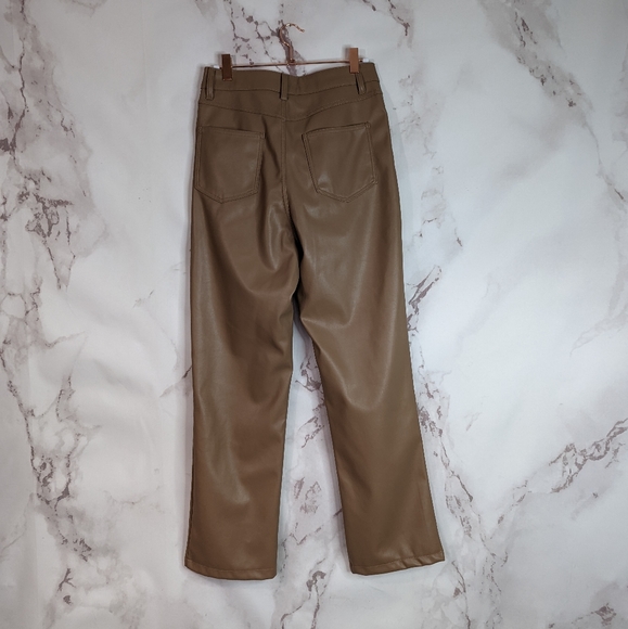 🖤  Ci Sono Faux Leather Pant High Rise Straight Brown Neutral - Picture 4 of 11